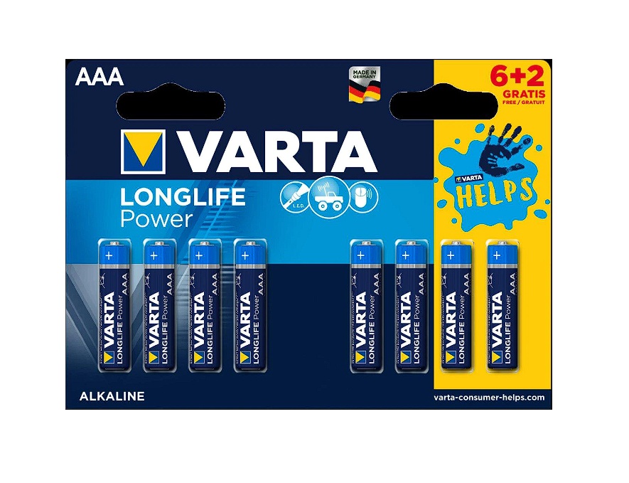 Baterii Alcaline Varta Helps Longlife Power, AA, 6 + 2 buc, Resigilat, Grad A