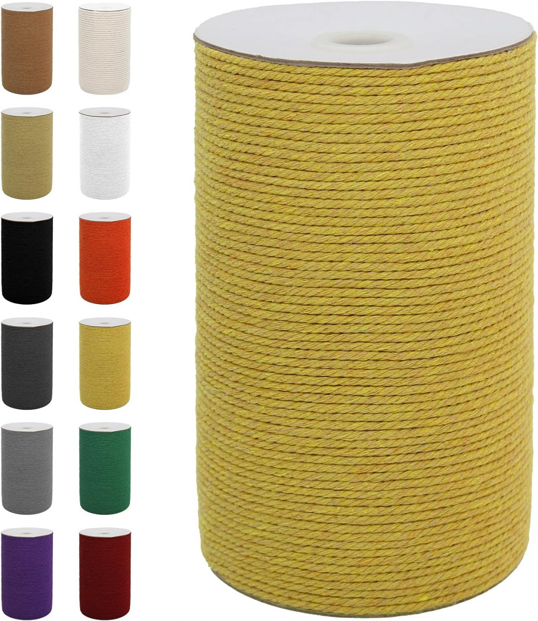 Bobina macrame SUNTQ, bumbac, galben, 3 mm x 200 m