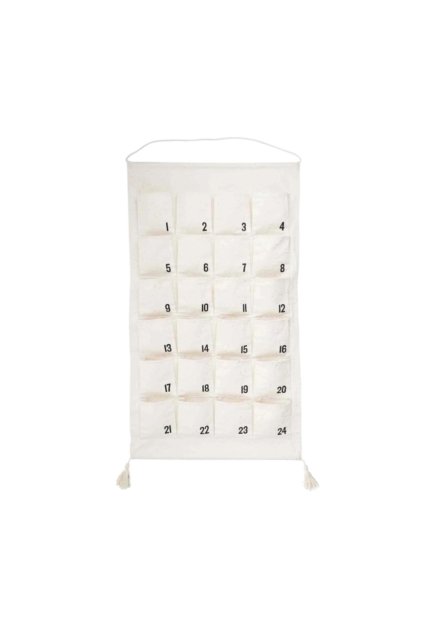 Calendar de Advent pentru Craciun Butlers, textil, alb/auriu, 71 x 123 cm