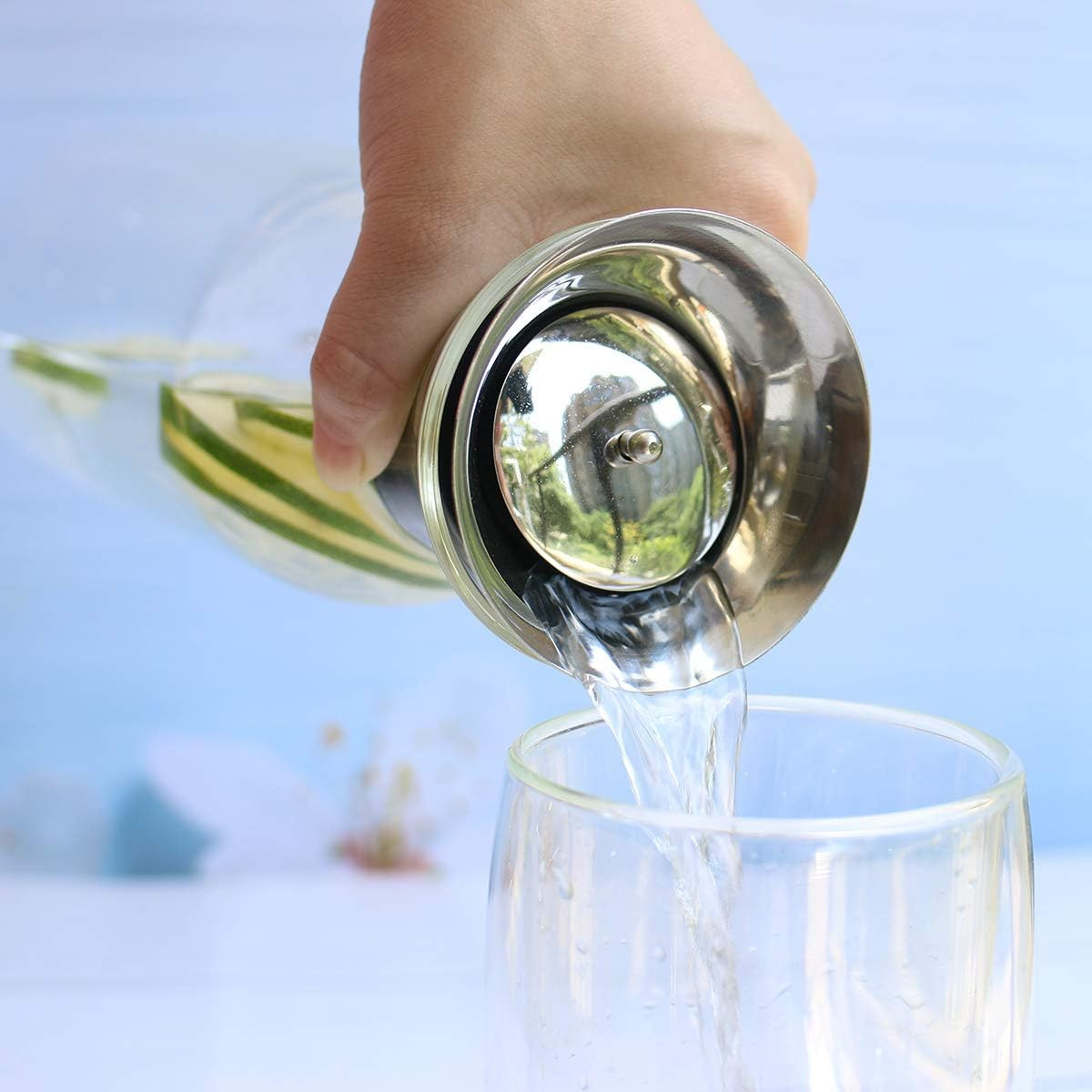 Poze Carafa cu capac OTARTU, sticla borosilicata/otel inoxidabil, transparent/argintiu, 1500 ml, 30 x 10 cm