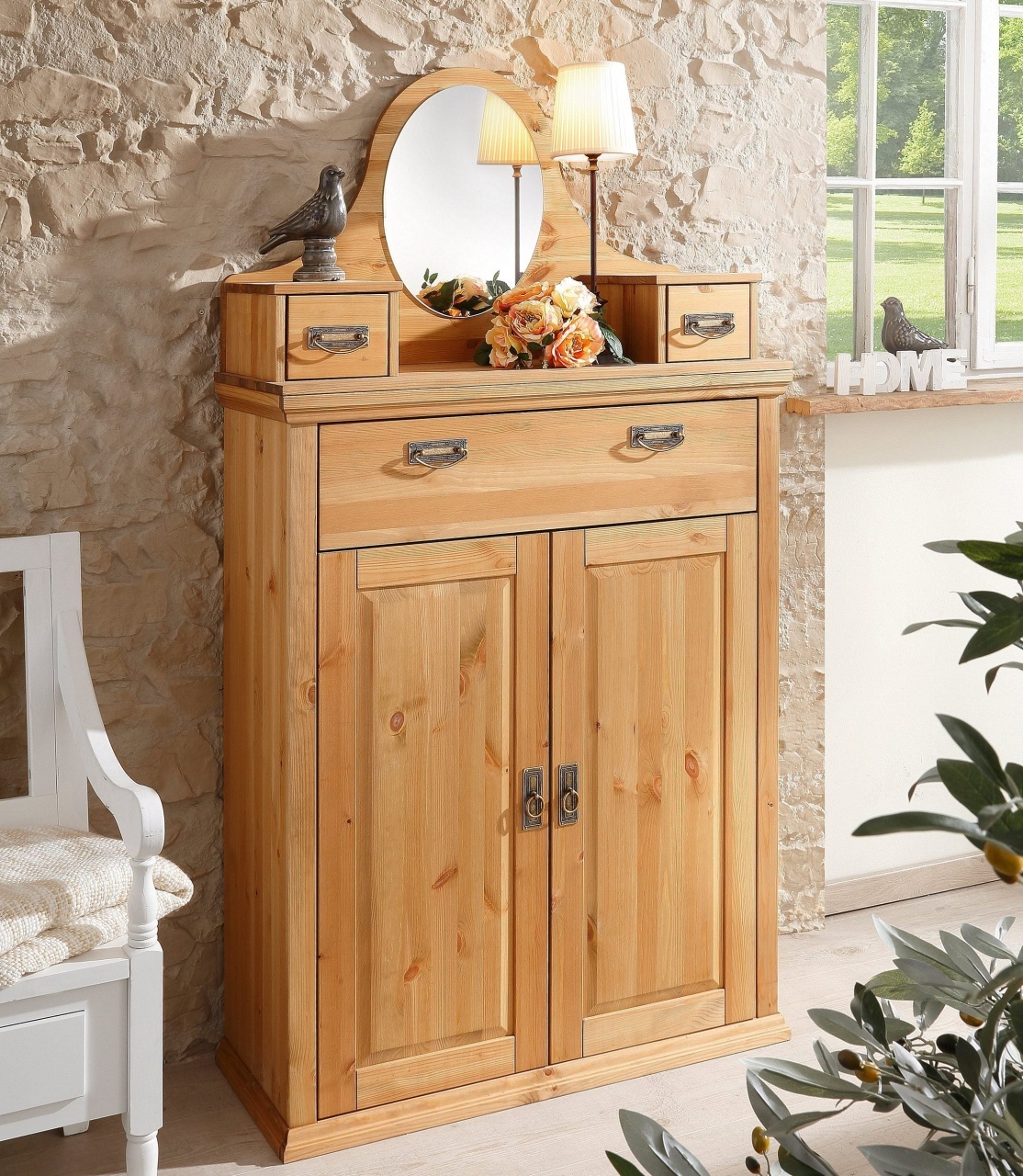 Comoda Madrid, lemn masiv de pin, 90 cm latime