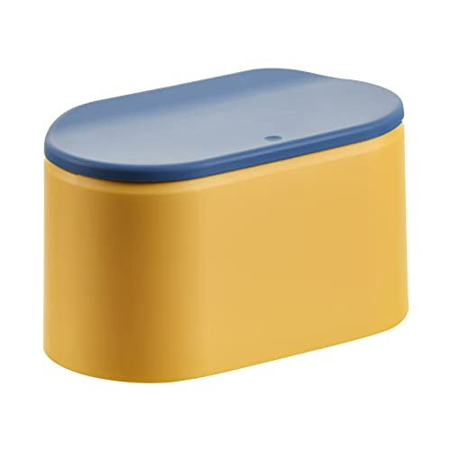 Cos de gunoi cu capac pentru birou Lecone, plastic, galben/albastru, 13 x 12 x 22 cm