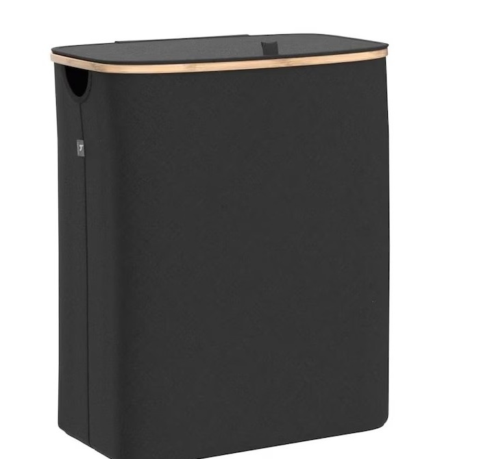 Cos de rufe Hennez cu 3 compartimente, premium, cu capac, sistem sortare, negru, 150 L, resigilat