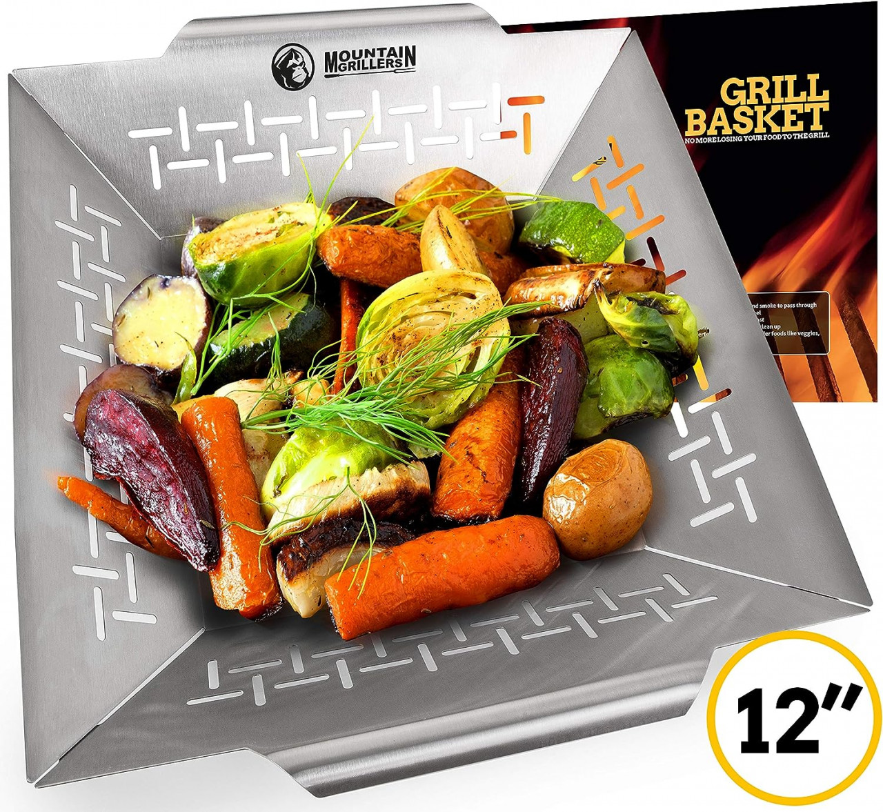 Cos pentru legume/carne la gratar Mountain Grillers, otel inoxidabil, argintiu, 30 x 30 cm