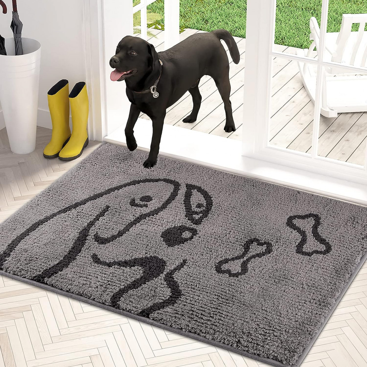 Covoras de intrare PURRUGS, poliester, gri/negru, 80 x 120 cm