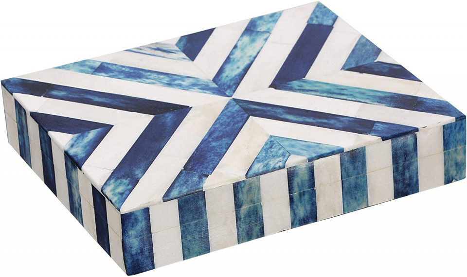 Cutie pentru bijuterii Artizanat Home, lemn/MDF, alb/albastru, 17,7 x 10 x 2,5 cm /25 imagine 2022