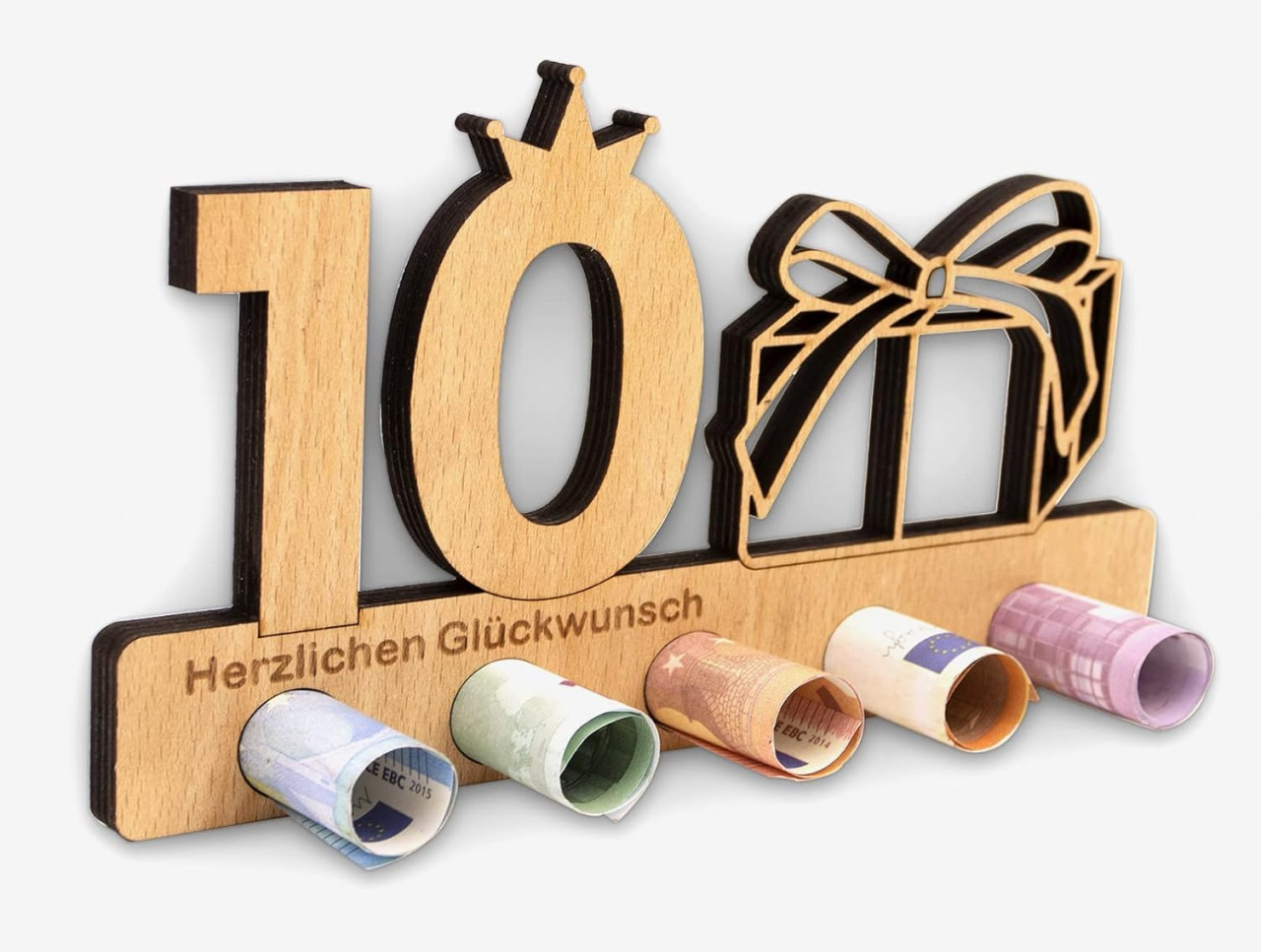 Decoratiune aniversara pentru 10 ani Anyunkey, lemn, maro, 20 x 11 cm