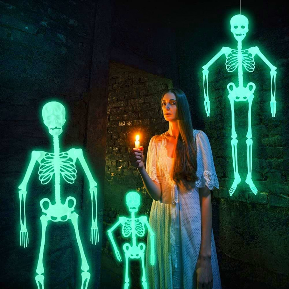 Decoratiune de Halloween schelet Lihaian, verde fluorescent, 150 x 25 x 2 cm