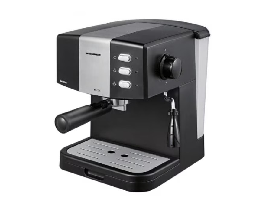 Espressor manual Heinner HEM-850BKSL, 850 W, 1.5 L, 15 bar, filtru dublu din inox, Negru/Argintiu, RESIGILAT, 1 AN GARANTIE