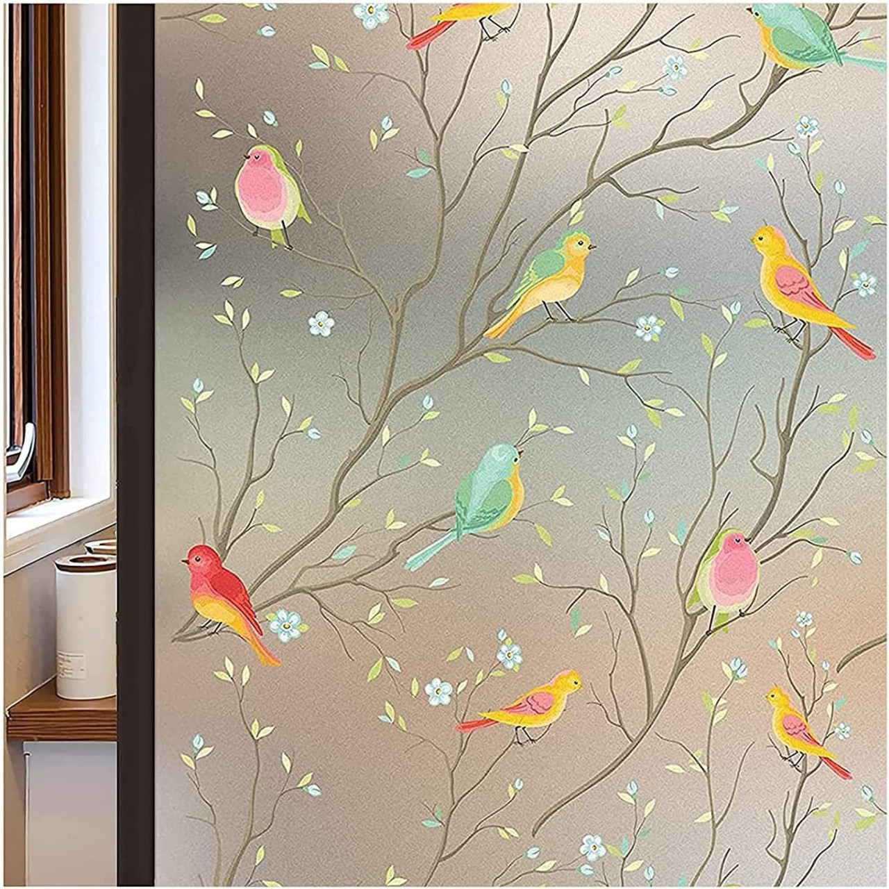 Folie decorativa pentru sticla Lifetree, model pasari, PVC/vinil, multicolor, 45 x 200 cm