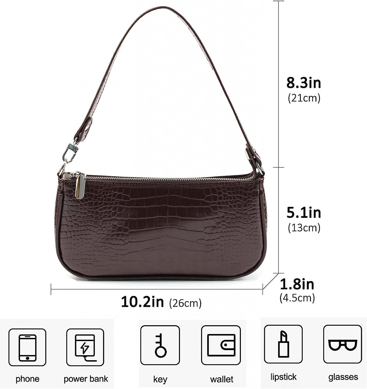 Poze Geanta de mana pentru femei CAMILIFE, piele PU, maro 28 x 14 x 4,5 cm