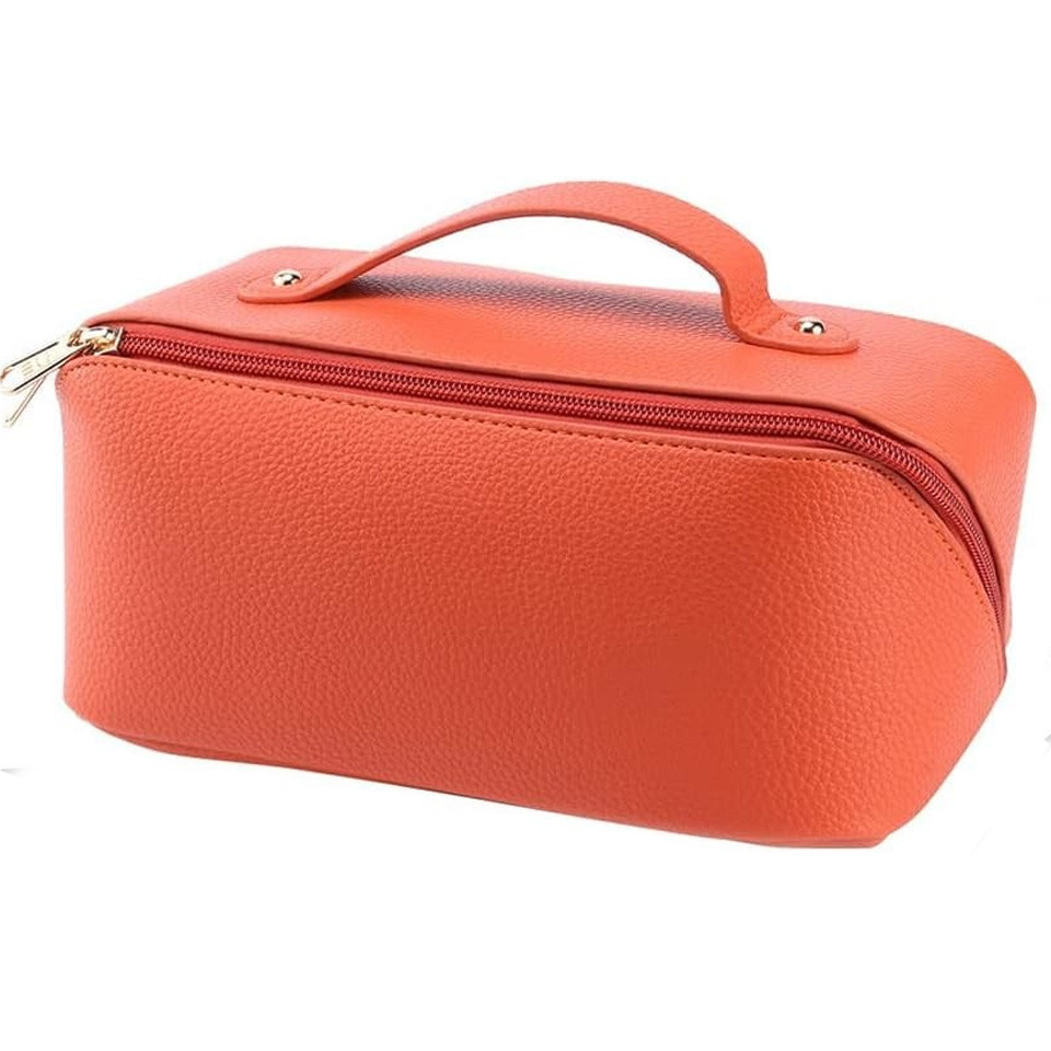 Geanta pentru cosmetice Demiawaking, piele PU, portocaliu, 23,5 x 11 x 11 cm