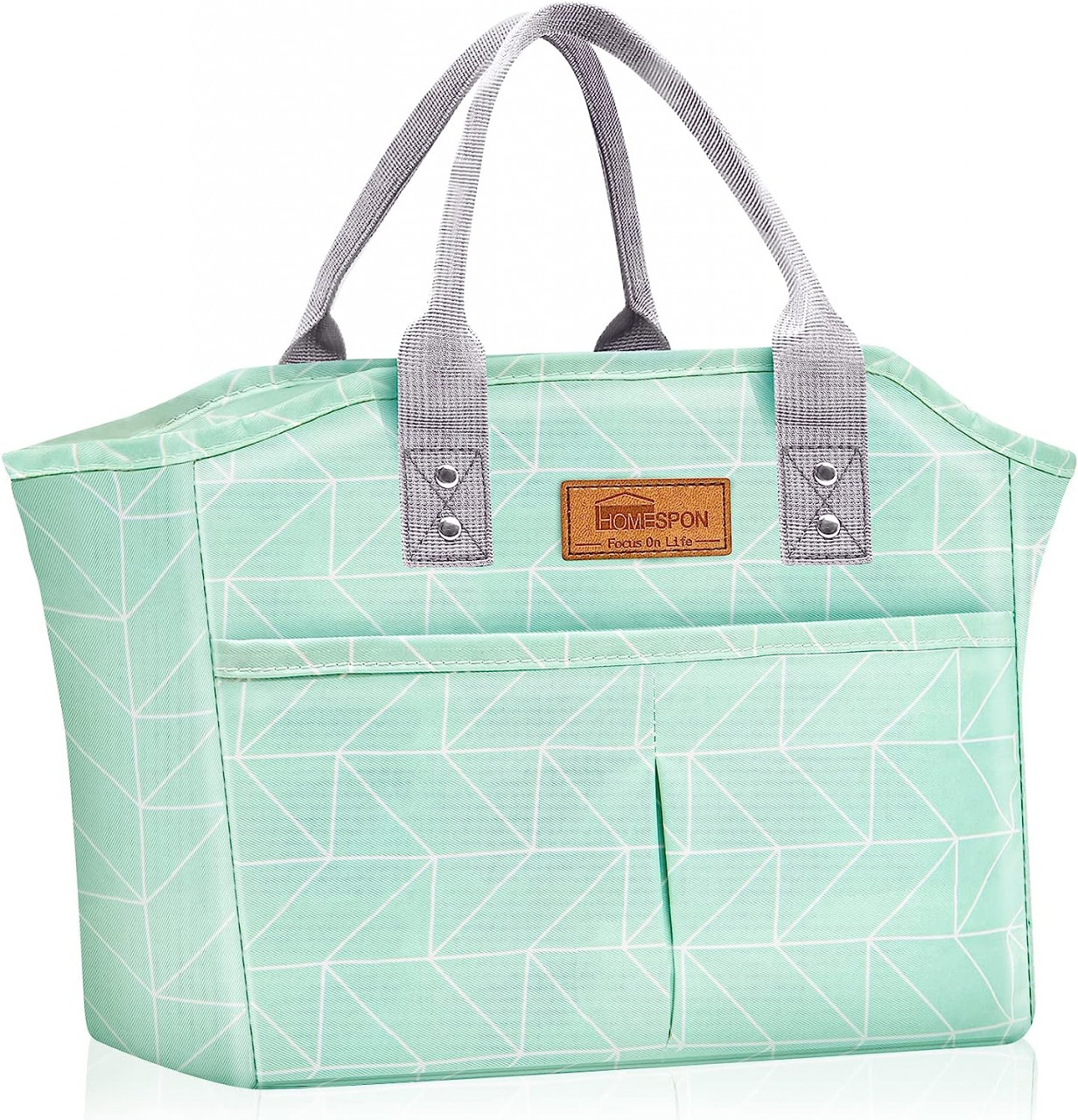 Geanta pentru pranz HOMESPON, textil/aluminiu, alb/verde deschis/gri, 29,9 x 14,7 x 24,8 cm