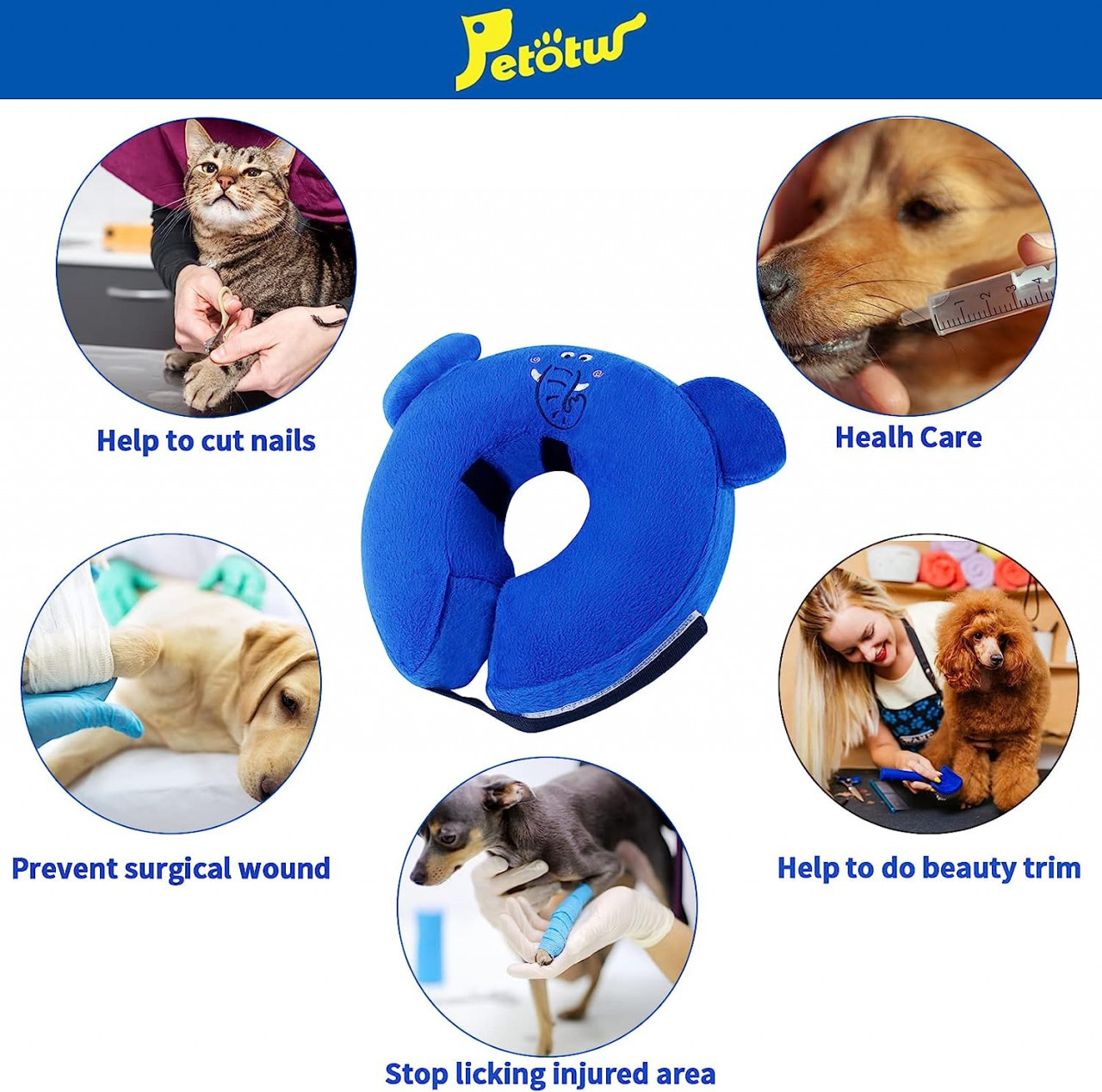 Poze Guler de recuperare pentru caini si pisici Petotw, gonflabil, PVC/plus, albastru, S