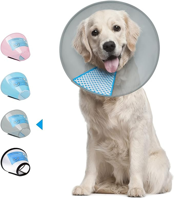 Guler pentru animale Supet, PVC, gri/albastru, L