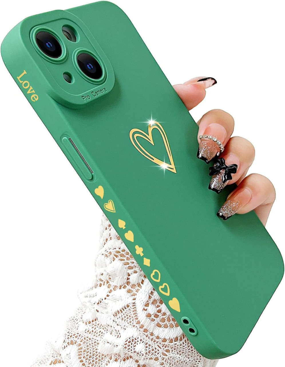 Husa de protectie pentru iPhone 14 SmoBea, silicon, verde/auriu, 6,1 inchi