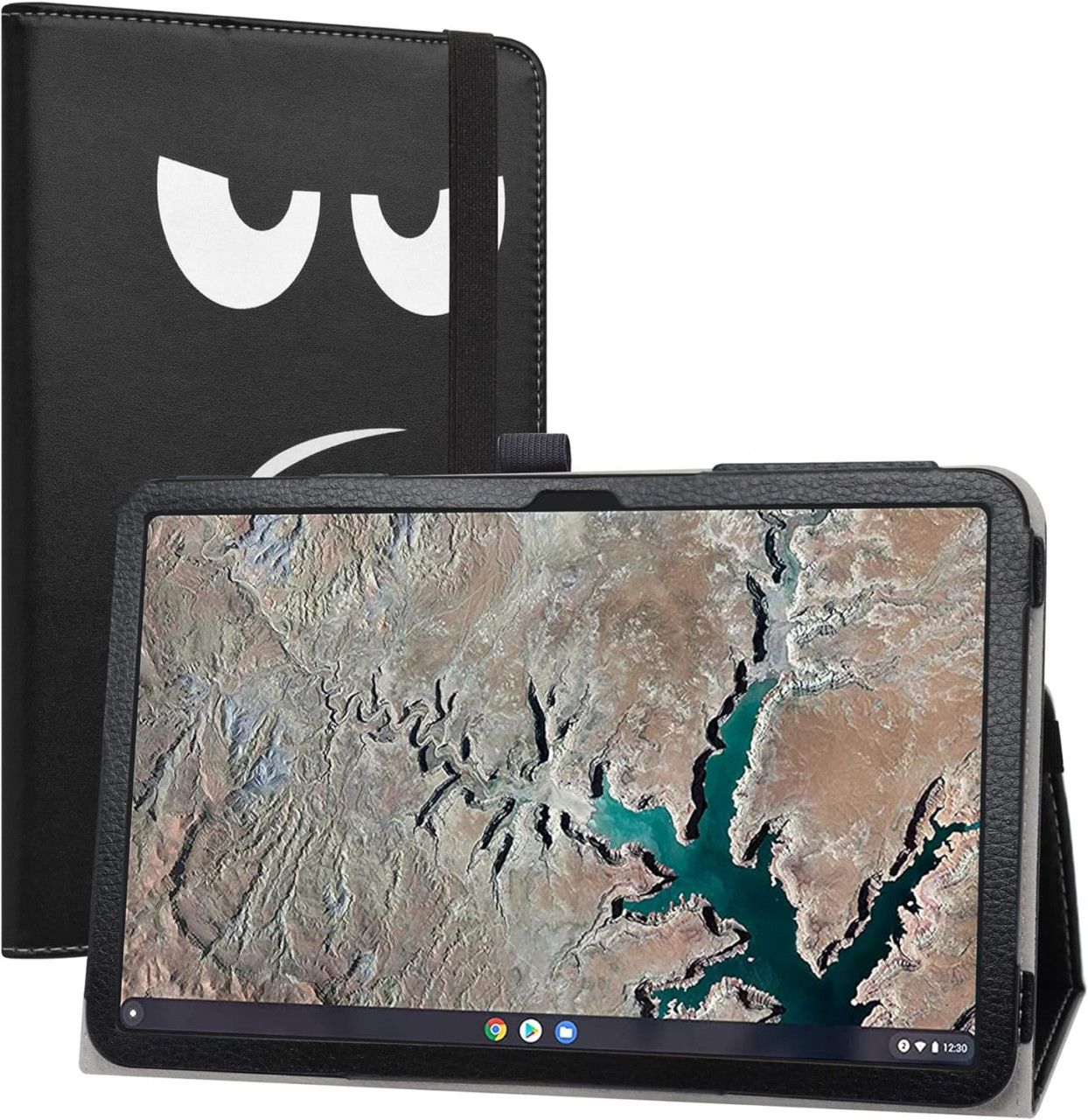 Husa de protectie pentru Nokia T20 Labanem, piele PU, negru/alb, 10,4 inchi