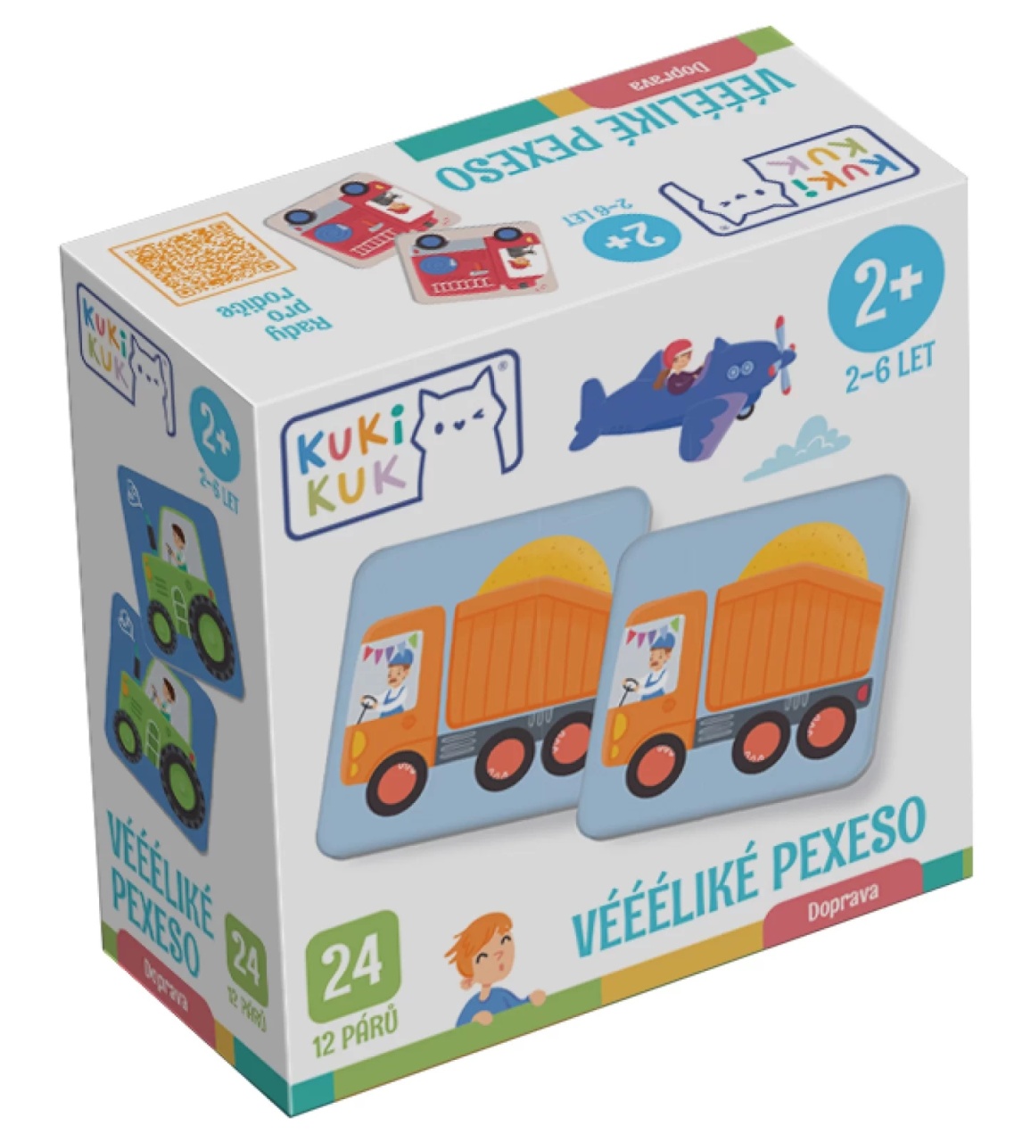 Joc educational pentru copii, Vehicule Memo, KuKiKuk Efko, 24 perechi, 12 piese mari, carton gros, animatii colorate haioase, varsta 2-6 ani