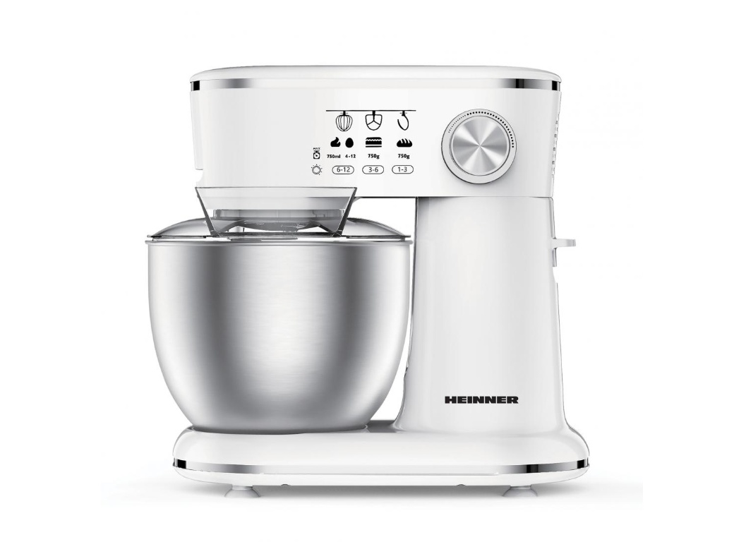 Mixer planetar Heinner HPM-1000WHCH, RESIGILAT, 1 AN GARANTIE, 1000w, bol inox 5l, 10 viteze, accesorii tel, carlig framantare, paleta, capac