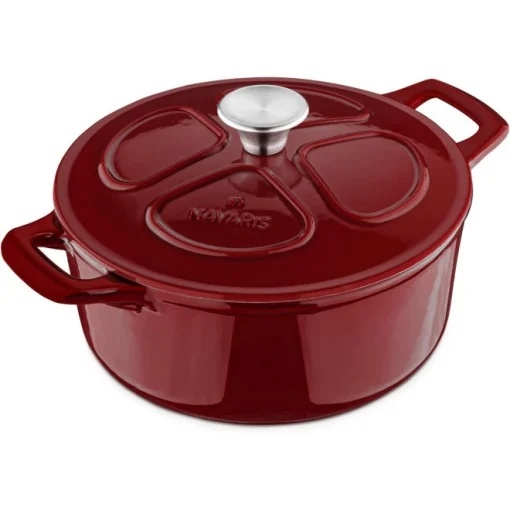 Oala din fonta antiaderenta Navaris pentru Plite/Cuptoare - 24cm - 3,5L - Rosu inchis, resigilat