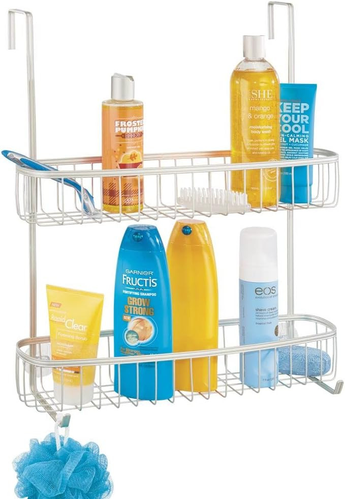 Organizator cu 2 niveluri pentru baie mDesign, otel, argintiu, 41 x 19 x 49 cm
