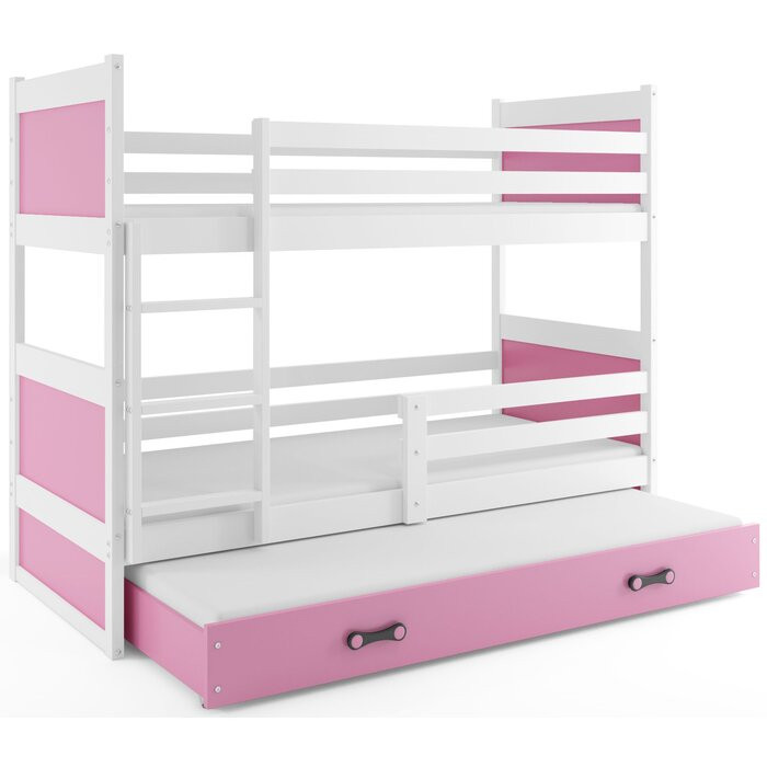 Pat supraetajat cu sertar și canapea Yoselin, lemn, alb/roz, 154 x 97 x 196 cm chilipirul-zilei.ro/ imagine noua somnexpo.ro