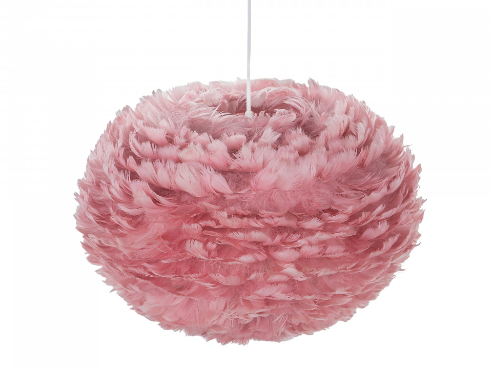 Pendul cu abajur din pene FOG, roz, cablu alb, 45 x 30 cm Beliani imagine 2022