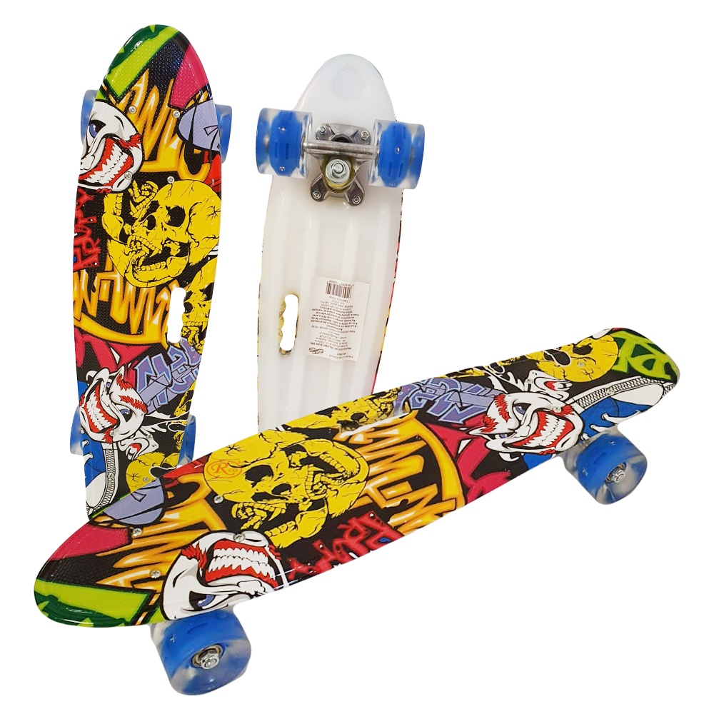 Penny board cu roti de silicon si lumini ABEC-7, PU, Aluminiu, HB3003-D