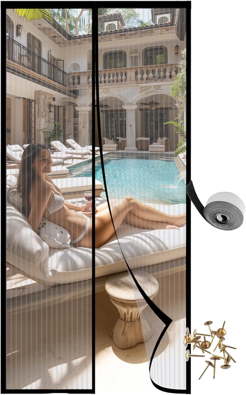 Perdea magnetica pentru usa GingMoo, fibra de sticla, negru/transparent, 90 x 210 cm