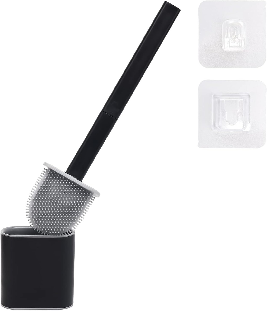 Perie de toaleta cu suport Caliyo, silicon/plastic, negru/gri