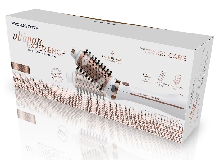Perie rotativa cu aer cald Rowenta Brush Activ Ultimate Care CF9720F0, tehnologie Careful Heat, invelis quart ceramic si tehnologie Ionic Booster,