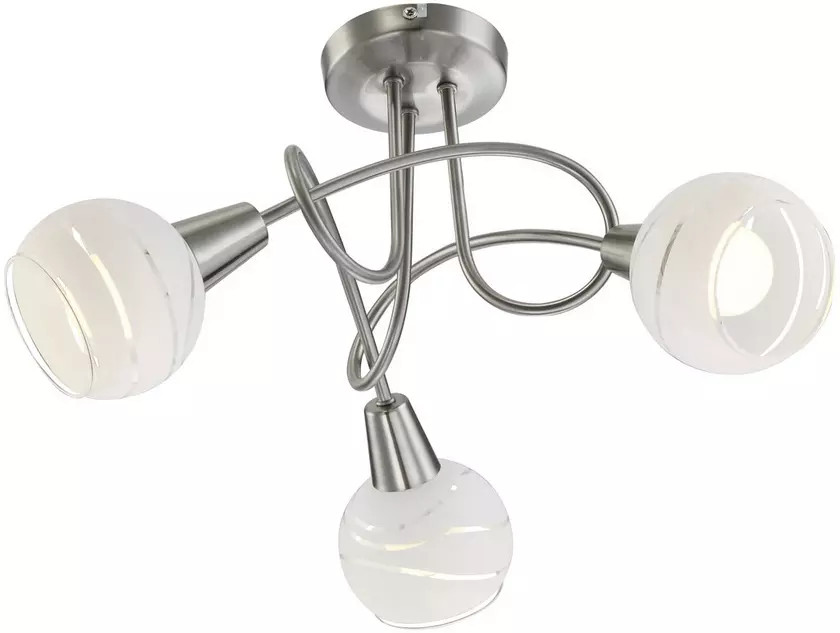 Plafoniera cu 3 lumini Lindby, LED, metal/sticla, argintiu/alb, 25 x 48 cm Argintiu/Alb imagine noua