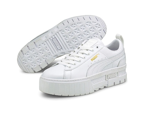 Puma, Pantofi sport flatform de piele Mayze Classic, Alb, 39, Resigilat, Grad A