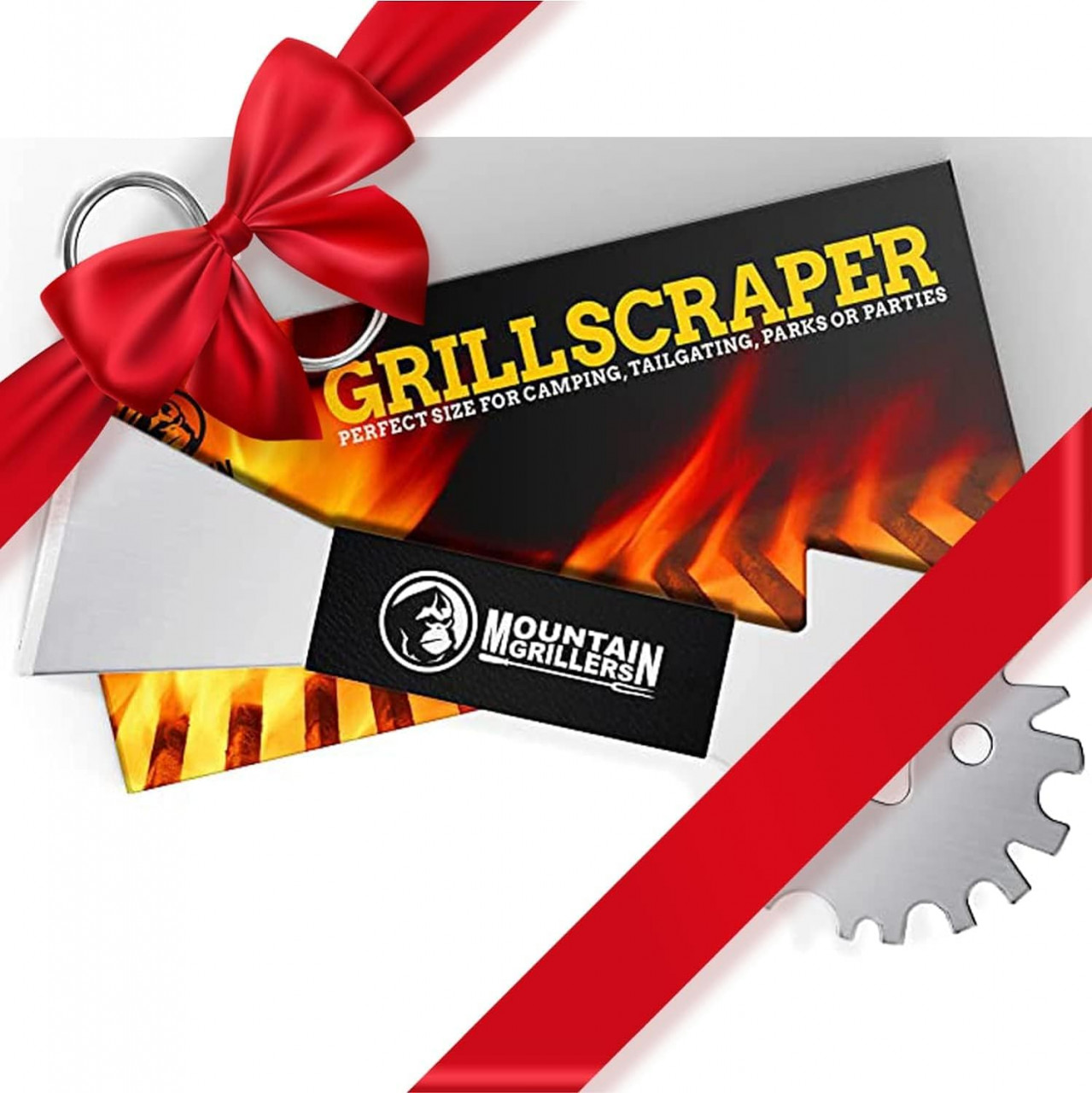 Racleta pentru gratar Mountain Grillers, otel inoxidabil/piele PU, argintiu/negru, 17,7 cm