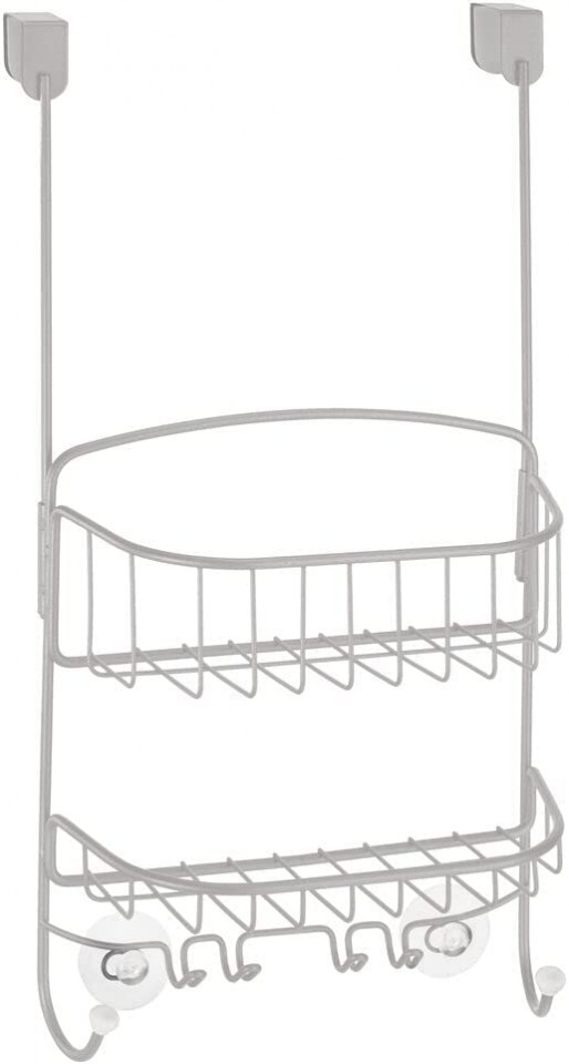 Raft suspendat pentru baie mDesign, metal, gri deschis, 25,1 x 15,2 x 42,2 cm