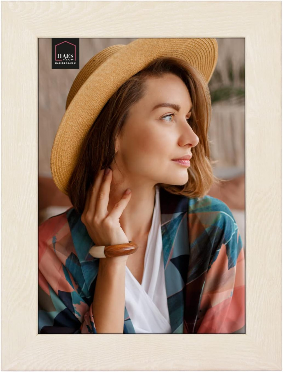 Rama foto clasica HAES DECO, plastic/sticla/MDF, crem, 15,8 x 21 x 1,4 cm