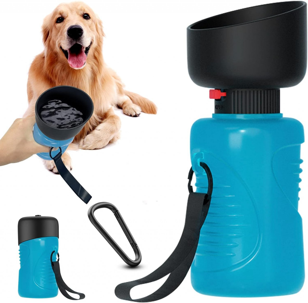 Recipient de apa pentru caini Tauchgoe, silicon/plastic, albastru/negru, 7,9 x 20,8 cm, 500 ml