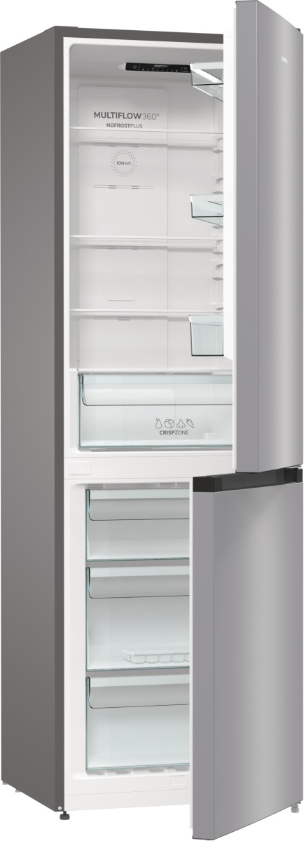 RESIGILAT – COMBINA FRIGORIFICA GORENJE NRK6191ES4, Clasa F, 300L, NoFrost Plus, IonAir, Multiflow 360°, Argintiu