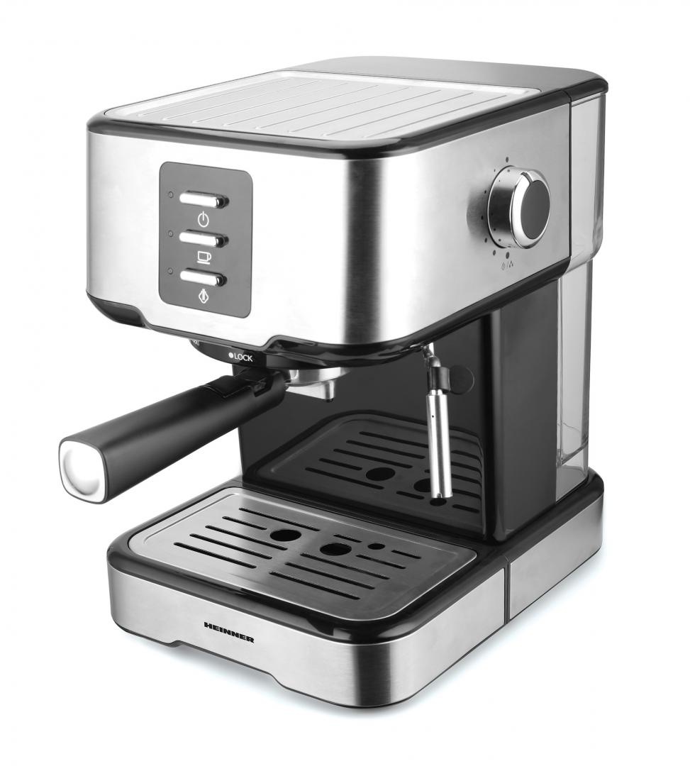 RESIGILAT - ESPRESSOR HEINNER HEM-850IXBK, 850W, 15bar, rezervor detasabil 1.5L, filtru dublu din inox, Negru/Inox