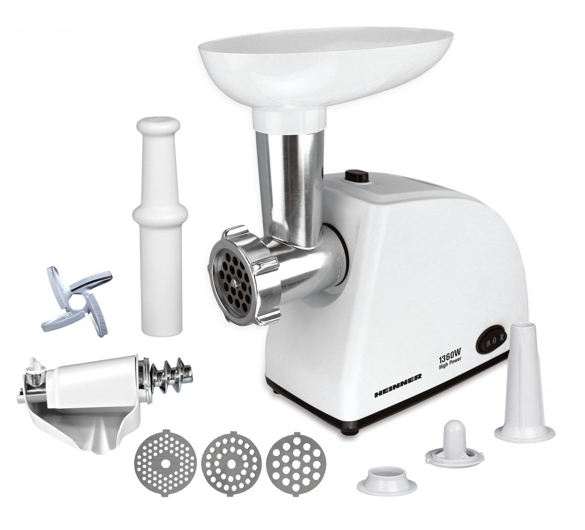 RESIGILAT - MASINA DE TOCAT HEINNER MG-W1200R, 1360W, Cutit inox, 3 site, Alb