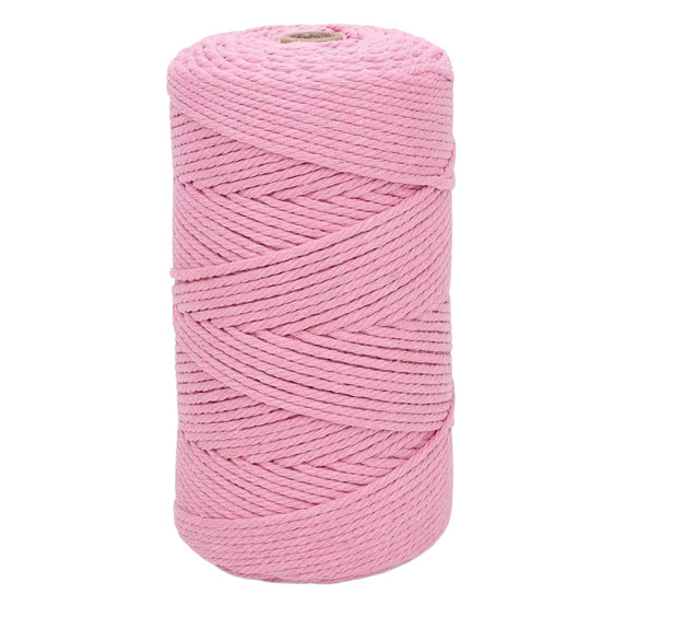 Rola macrame Wiwoo, bumbac, roz, 100 m x 3 mm