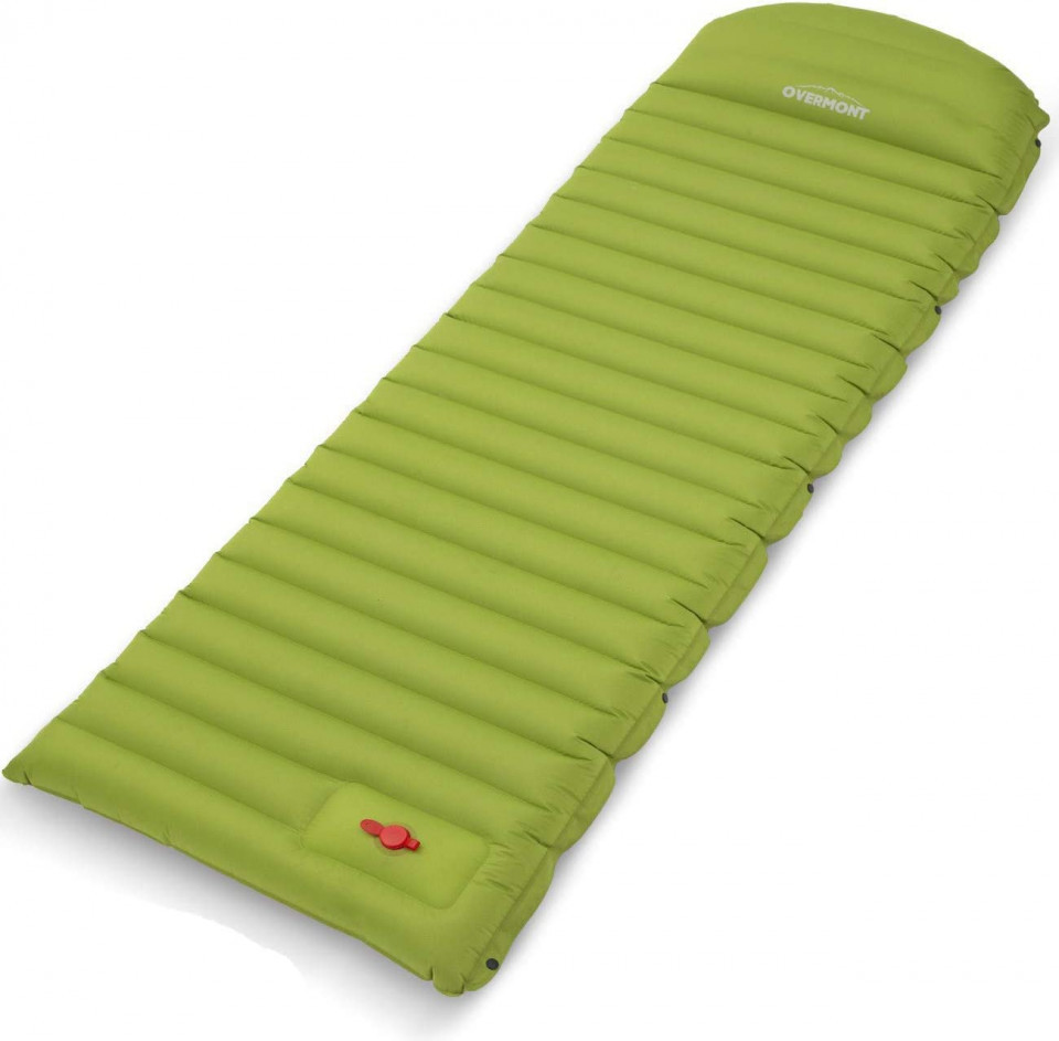 Poze Saltea de camping pneumatica Overmont, poliester/PVC, verde, 60 x 190 x 12 cm