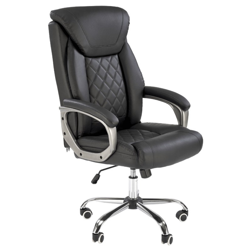 Scaun directorial HM Helder, piele ecologica, inaltime reglabila, mecanism balansare, Sarcina Max 100 kg, Negru