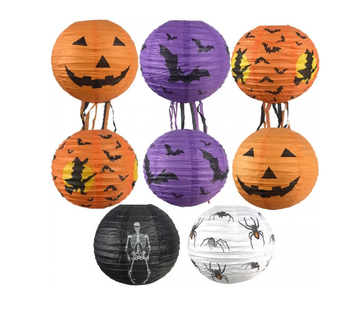 Set 10 felinare de Halloween Sunsk, hartie, multicolor, 20 cm