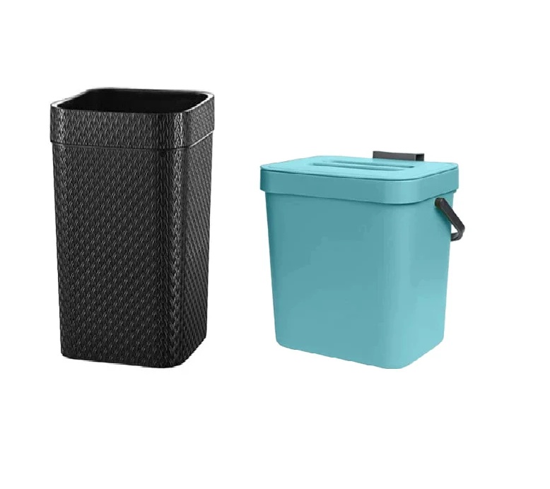 Set 2 cosuri de gunoi pentru bucatarie Mugypyr, plastic, negru/albastru, 23 x 23 x 30 cm/19 x 15 x 25 cm