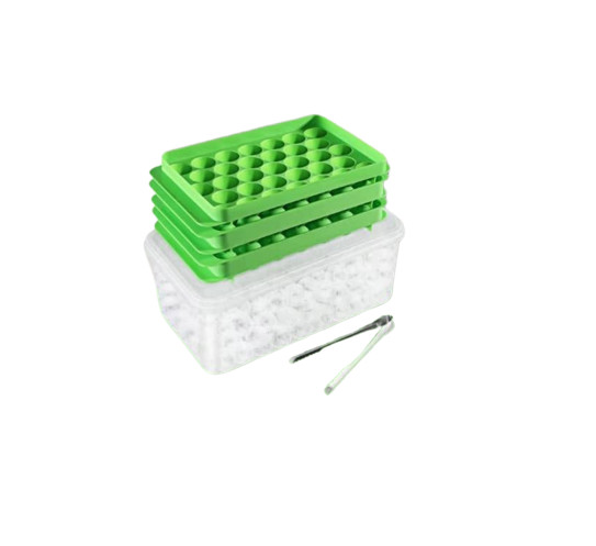 Set 3 forme pentru gheata, o caserola si un cleste AcrossSea, plastic/otel inoxidabil, verde/argintiu/transparent