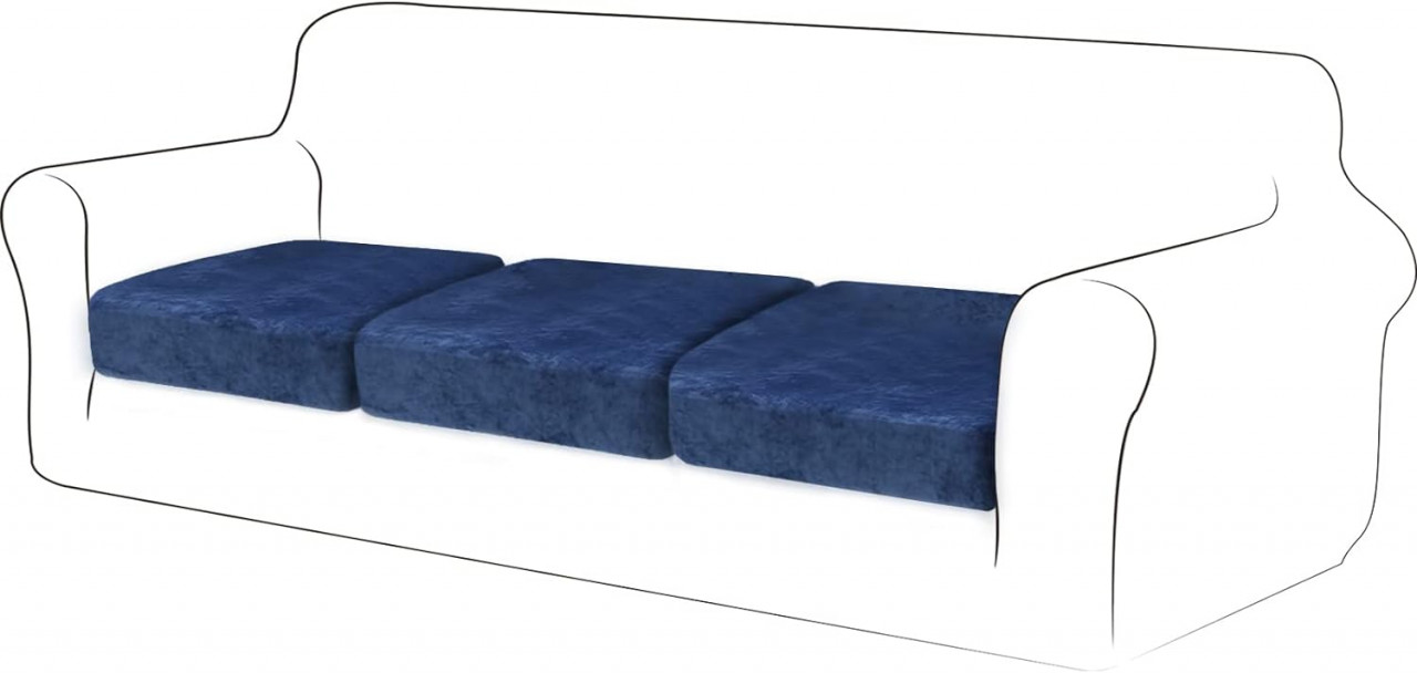 Set 3 huse de protectie pentru sezutul canapelei TIANSHU, catifea, albastru