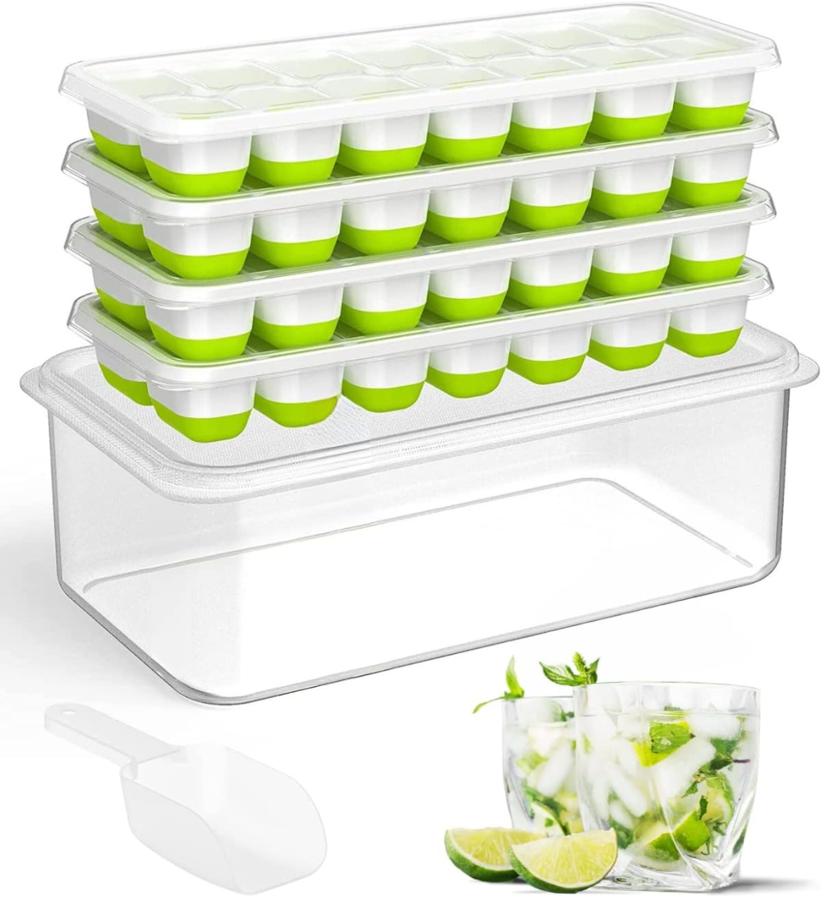 Set 4 forme pentru gheata, o caserola si un scafa AcrossSea, silicon, alb/verde/transparent