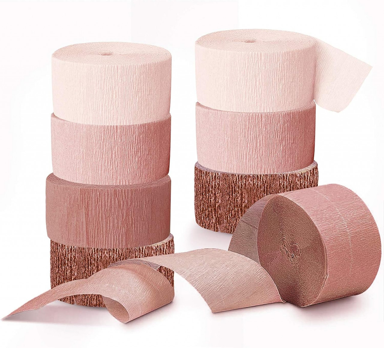 Set 8 role de hartie creponata pentru decor/mestesuguri Nicrolandee, rose gold, 25 m x 5 cm