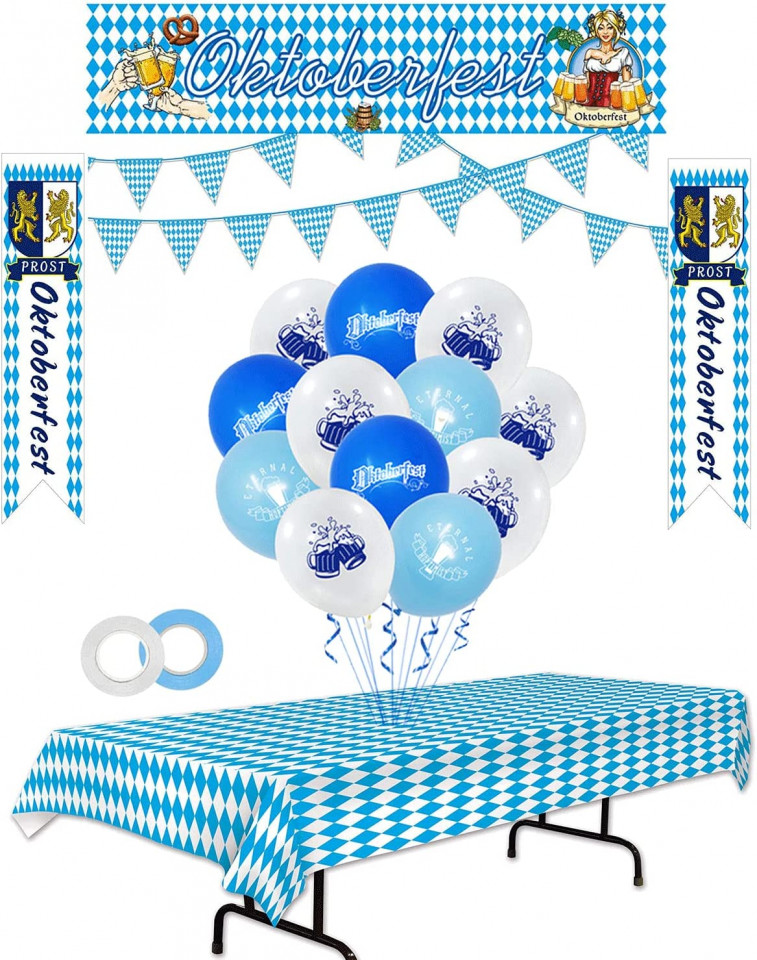 Set aniversar AnMeelin, 54 piese, alb/albastru, poliester/latex